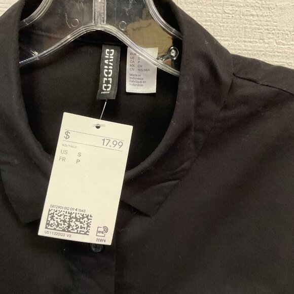 H&M Mens Black Cotton Button-Up Shirt NWT Size S - Picture 2 of 5